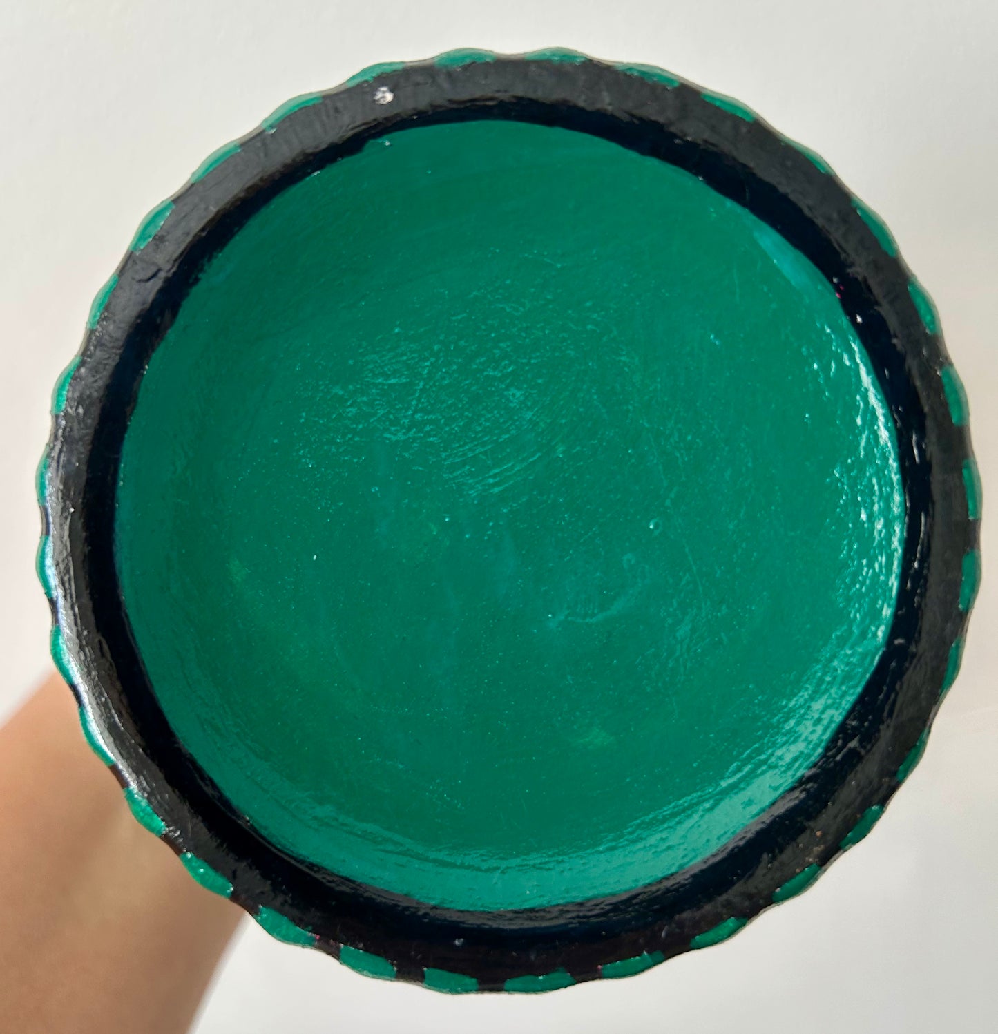 Hand Painted Striped Vase - Emerald Green & Black