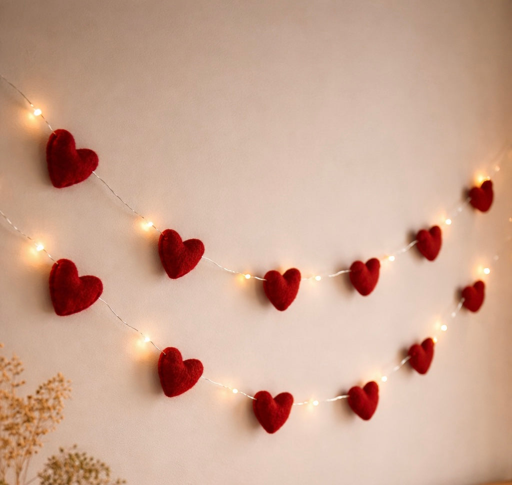 Handmade Felt Heart Fairy Lights - Warm White