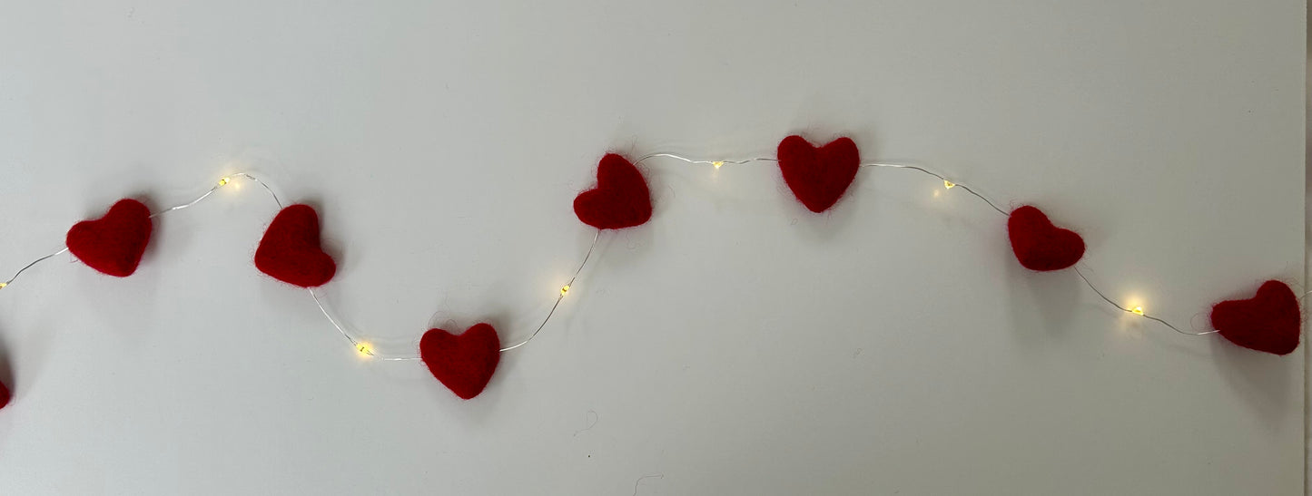 Handmade Felt Heart Fairy Lights - Warm White