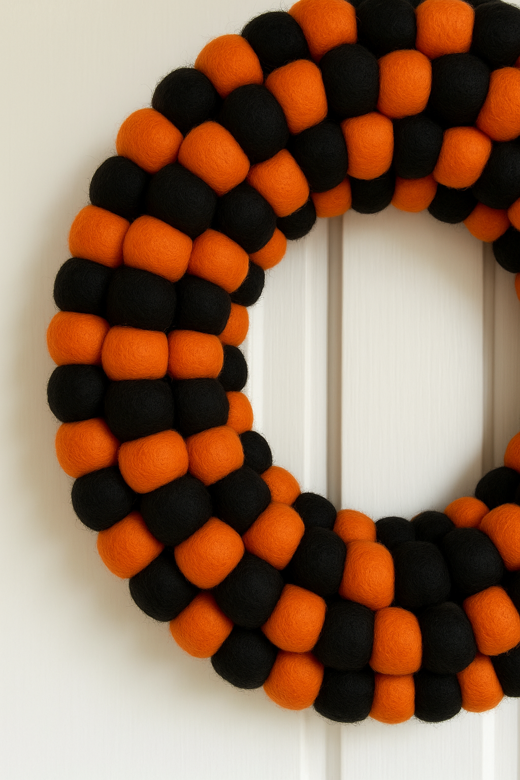 Black and Orange Halloween Pom Pom Wreath
