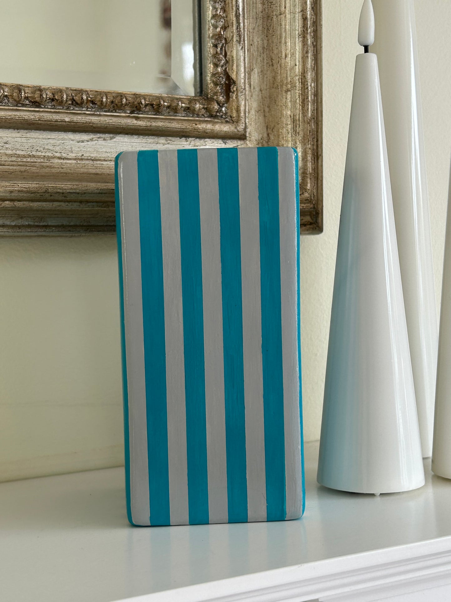 Hand Painted Striped Vase - Teal & Grey