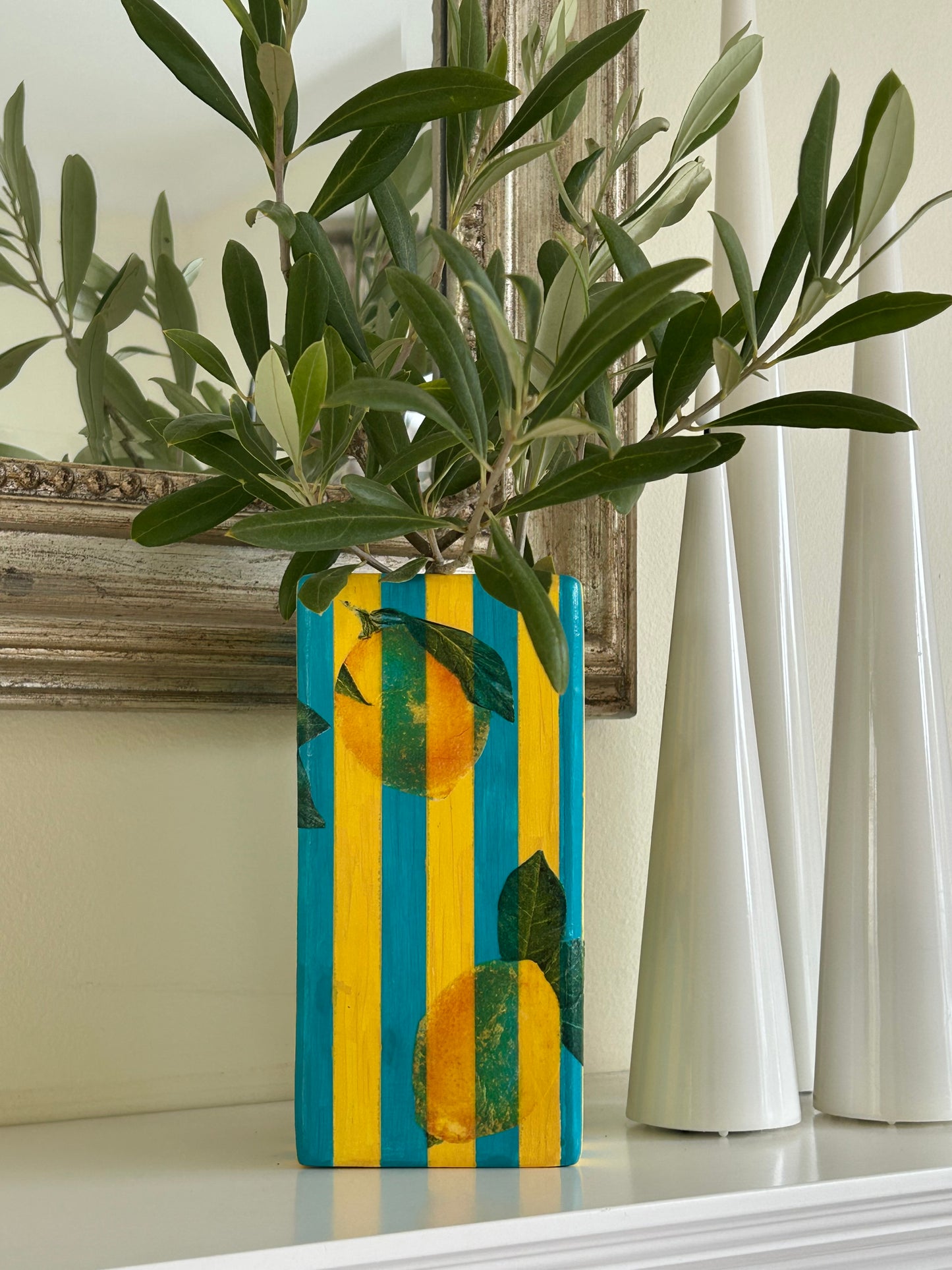 Handpainted Lemon Stripe Vase