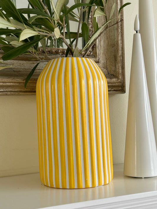 Hand Painted Yellow & White Striped Vase