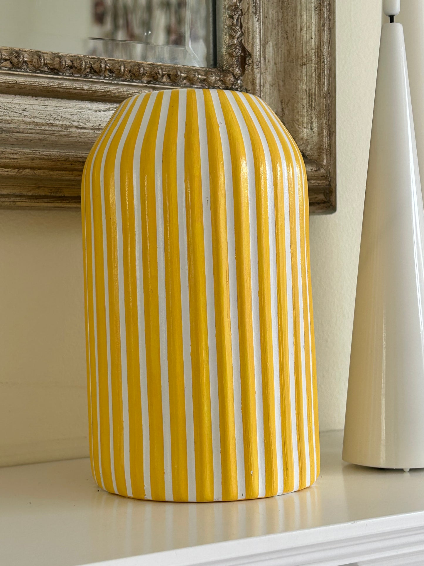 Hand Painted Yellow & White Striped Vase