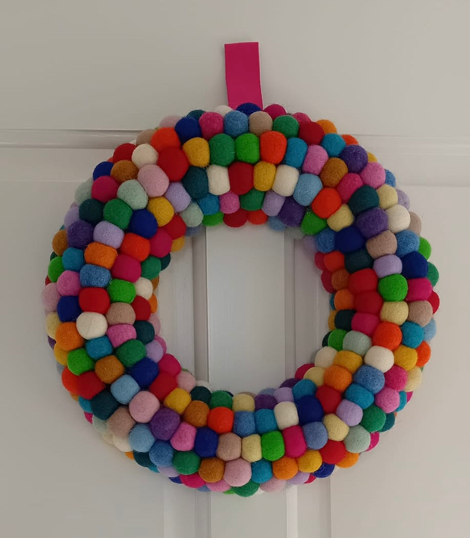 Rainbow Pom Pom Wreath